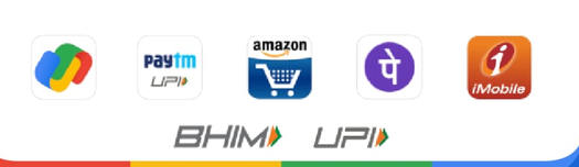 Accepted: GPay, Paytm, Amazon Pay, PhonePe, iMobile, BHIM UPI